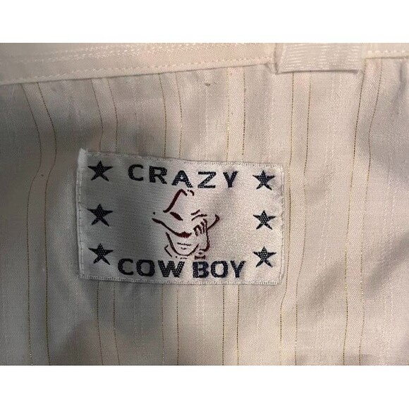 Vntg Crazy Cowboy L Western Shirt Cream Gold Stripe Rodeo Country Cowboy Dress - Picture 2 of 6